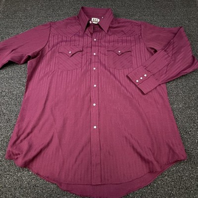 Ely Cattleman Shirt Mens XL Long Sleeve Pearl Snap Western Cowboy Maroon Rodeo