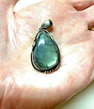 Handcrafted Sterling Silver and Teardrop Labradorite Pendant 23.5 carats w/Box