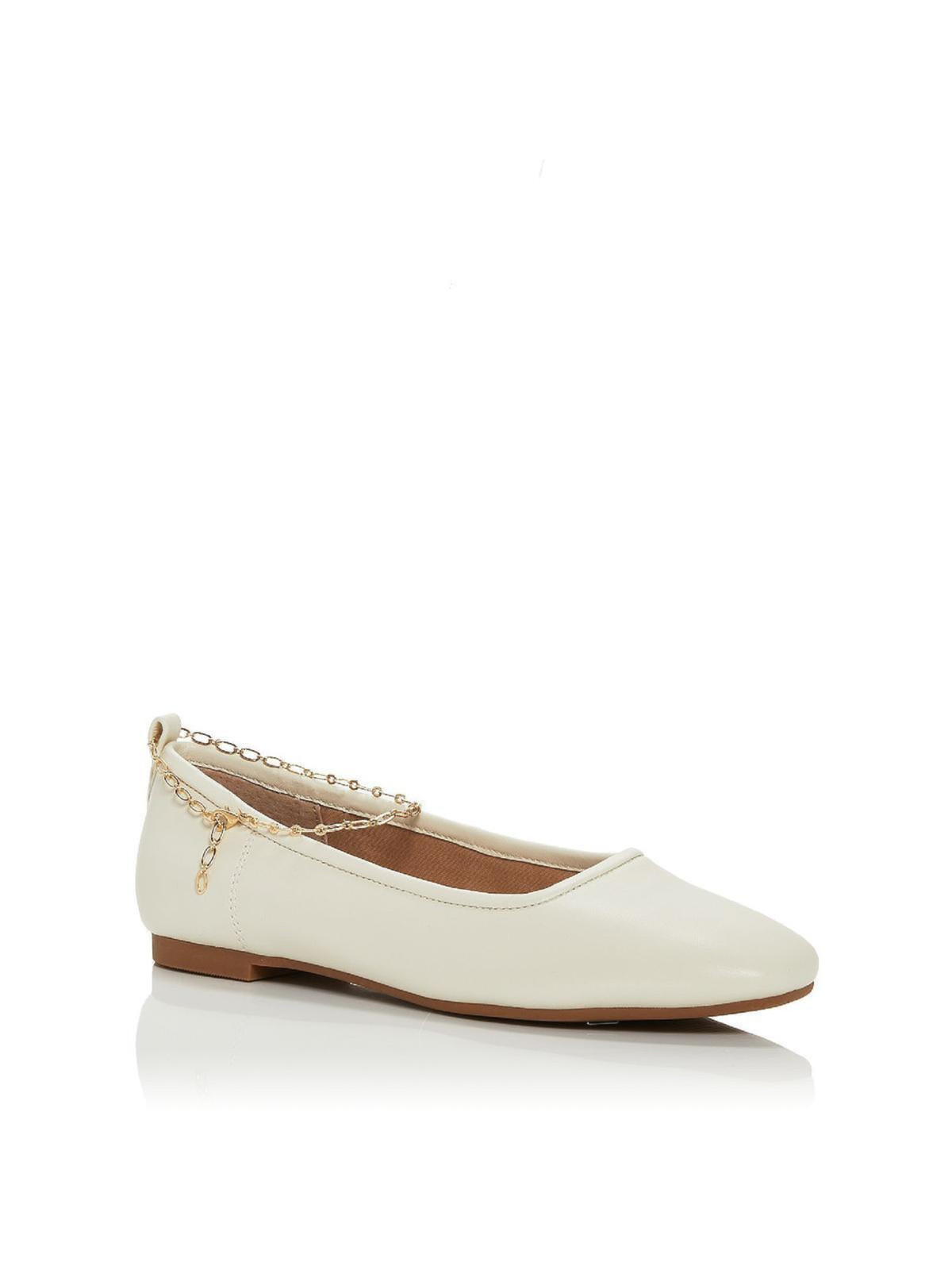 AQUA Womens Ivory Chain Lobster Clasp Gabby Slip On Leather Ballet Flats 7.5 M