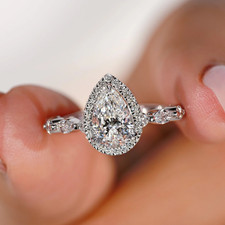 1 Carat Pear Cut Halo Lab Grown Diamond Engagement Ring - Certified 14k Gold