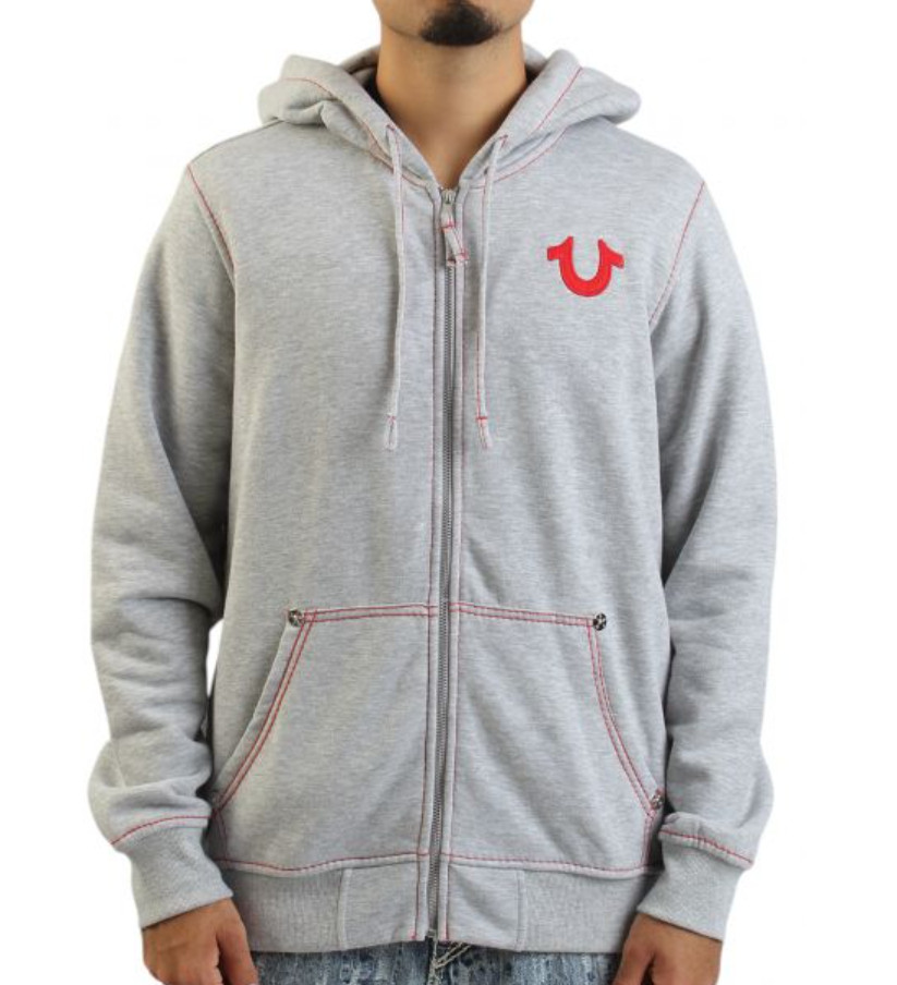 True Religion Men's Big T Slub Zip Up Hoodie Sweatshirt Heather Gray Sz M NWOT thumbnail 2