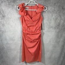 Maggy London Sheath Dress Womens Size 6 Coral Lined Ruched Ruffled.