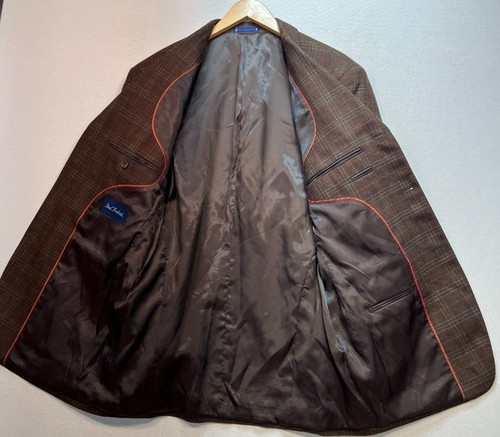 Paul Fredrick Mens Preppy Wool Blazer Jacket Long Sleeve Size 42R Brown Plaid - Picture 3 of 13