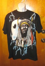 Vintage All-Over Print Native American Black T-Shirt Size XL Single Stitch