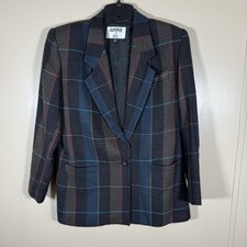 Vintage Kasper ASL Wool Tweed Blazer Gray Plaid Size 6
