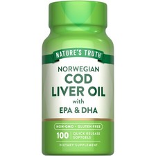 Nature's Truth Cod Liver Oil Softgels 100 Count Nutritional Supplement 415mg