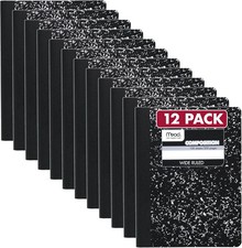 Composition Notebook Comp Book 12 PK Wide Ruled Paper 100 Sheets 9-3/4" 72936