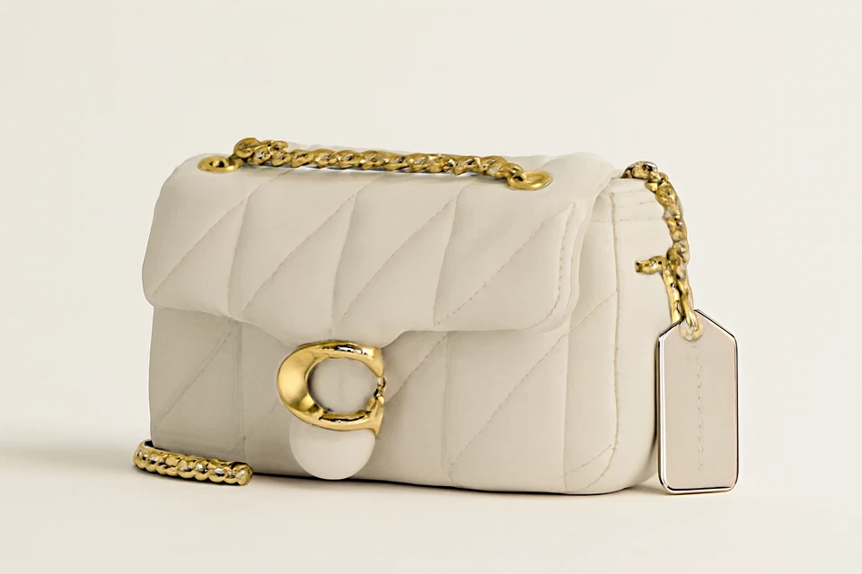 Bolso de Hombro Coach CP149 Tabby 20 PVC Cuero Correa de Cadena Acolchado Gris Blanco Foto 4 de 4