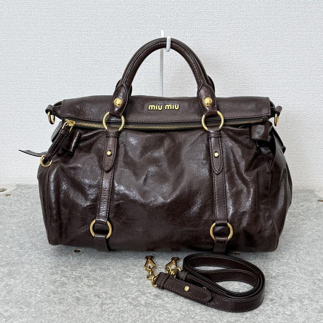 Miu Vitello Lux 2Way Handbag Shoulder Bag Side Ribbon Y2K Miu Vitello Lux 2Way Handbag Shoulder Bag Side Ribbon Y2K