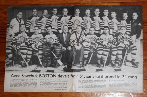 Vintage 1957 Boston Bruins Magazine Poster Signed Milt Schmidt Allan Stanley !