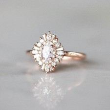1.5ct Oval Cut Simulated Diamond Floral Engagement Ring 14k Rose Gold Plated