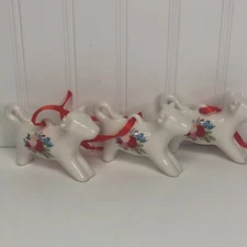 Pioneer Woman Cheerful Rose Cow Christmas Ornament 3Pcs White Floral Ceramic New