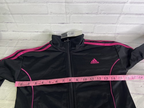 NEW Adidas Long Sleeve Full Zip Track Jacket Lightweight Black Pink Girls S 7-8 - Picture 4 of 6