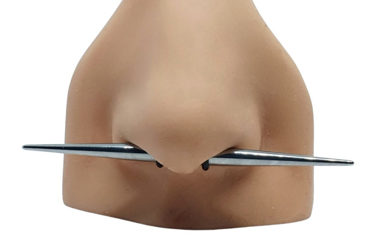 Piercing bijou double pointe septum ex grand cône barre 70 mm 16 g (1,2 mm) 3...
