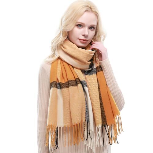RIIQIICHY Karo Schal für Damen Herbst Winter Pashmina Schals gelb/schwarz/elfenbein - Bild 1 von 7