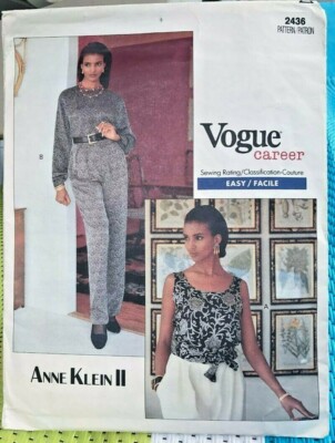 VOGUE Sewing Pattern 2436 ANNE KLEIN Designer Top Pants + UNCUT
