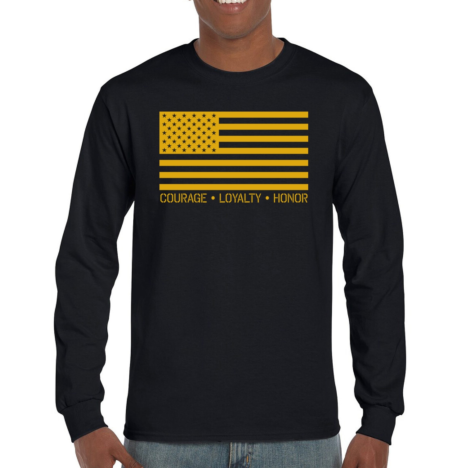 ALTRA T shirt a maniche lunghe bandiera americana Courage Loyalty Honor esercito dell'aeronautica militare