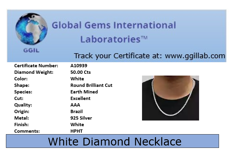 RARE 50Ct, 5mm White Diamond Men's Tennis Necklace ! FREE