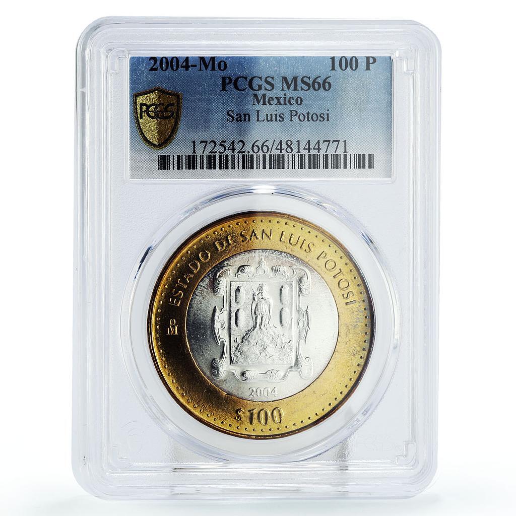 最終価格 純銀 Mexico coin 2004 100 Peso 銀貨新品 Mexico 100 pesos Federation Anniv. San Luis Potosi MS66 PCGS