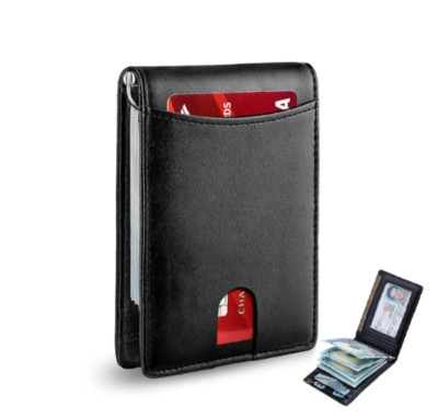 Rfid BLACK-BLACK Men Wallets Card Holder Money Bag Slim Thin Mini Wallet