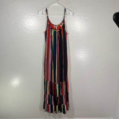 Farm Rio Dress Womens Medium Rainbow Shimmer Maxi Tank Strap BOHO Anthropologie