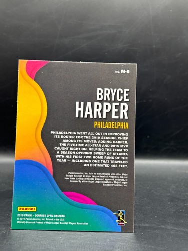 2019 Donruss Optic BRYCE HARPER Mythical Insert Phillies M-5 - Picture 2 of 2