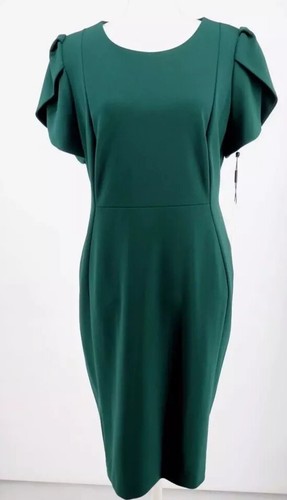 Calvin Klein Dress Womens Green Midi Sheath Short Sleeve Stretch Career New 14