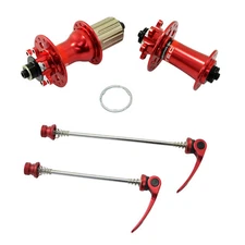 NOVATEC D791SB + D792SB MTB 28 Hole Disc Hubs w/ Skewers ,1 Pair, Red