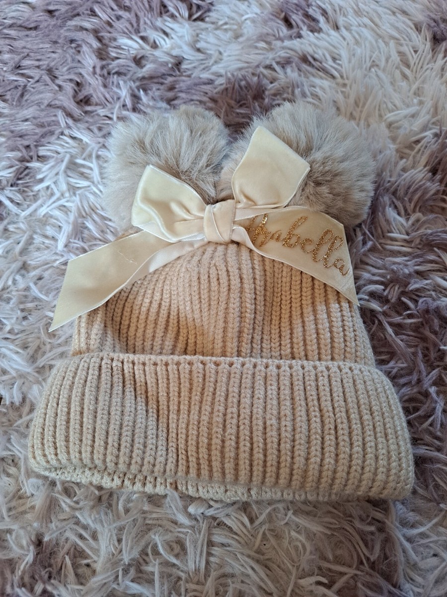 Beige Double Bobble Hat 'Arabella' BNWOT UK