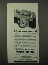 1943 Zeiss Ikon Contax III Camera Ad - Most Advanced