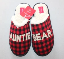 Auntie Bear Slippers Women's Sz L (9/10) Wondershop Black and Red Plaid