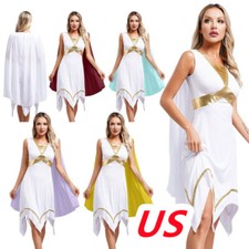 Womens Greek God Costume Cape Sleeve Tunic Dress Roman Toga Metallic Dress Up