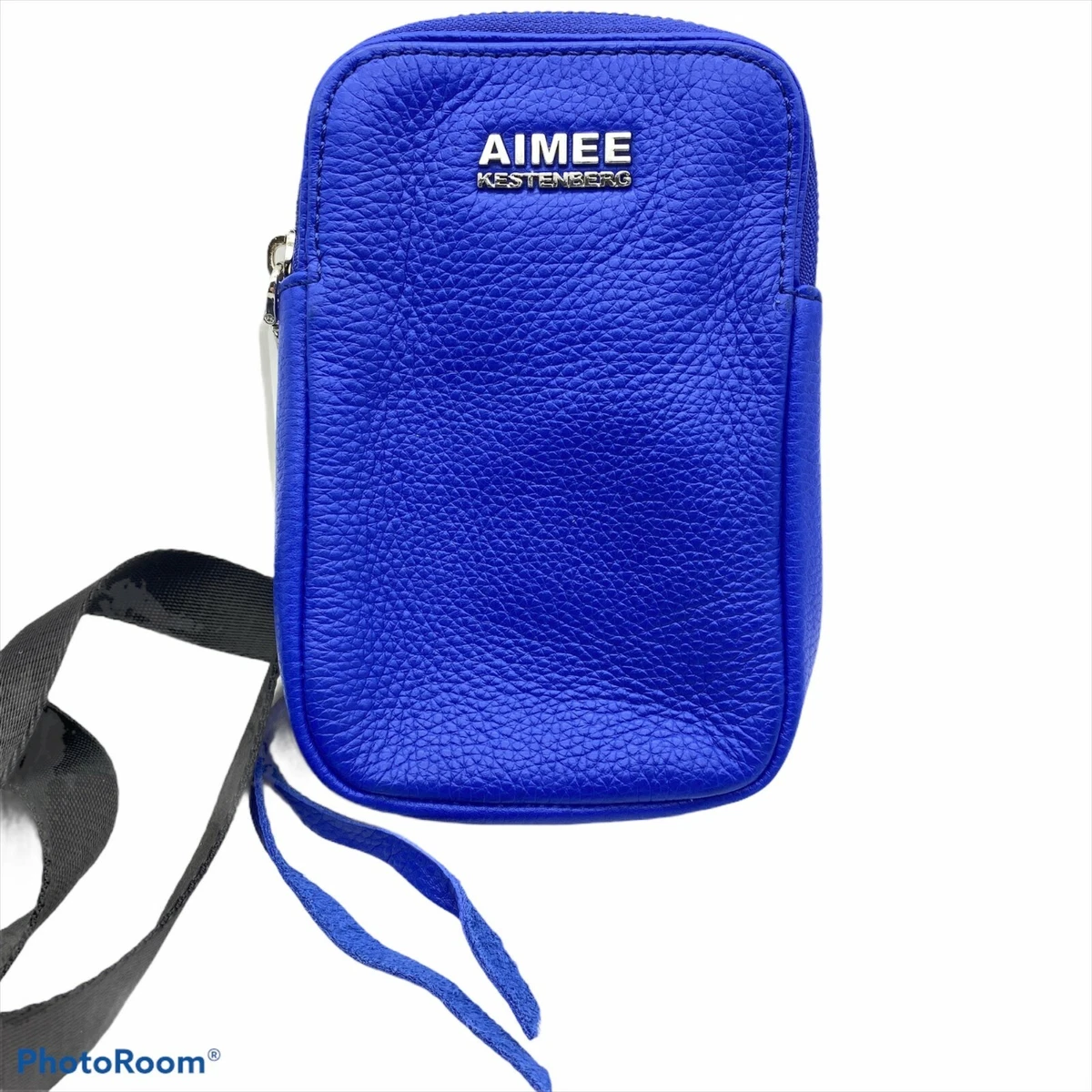 Aimee Kestenberg Just Saying stadium crossbody bag purse Blue pebbled leather