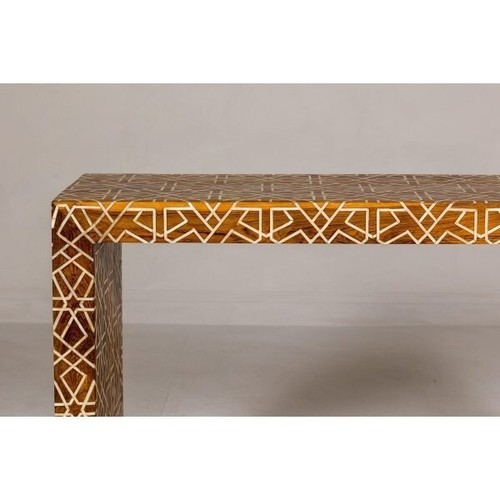 Wooden Console Table, Bone Inlay Furniture Geometric Mango Wood Handmade Home Dé - Picture 6 of 14