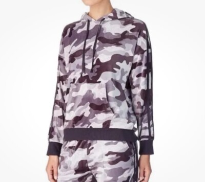 WOMEN'S DKNY VELOUR SOFT TRACK JACKET HOODIE SIZE S GRAY CAMO - Main Image