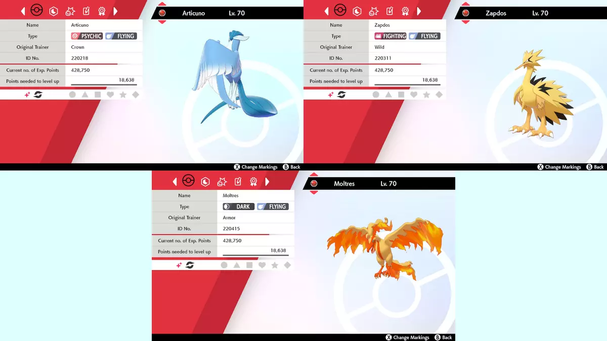 Event Shiny Galarian Articuno, Moltres and Zapdos for Pokemon Sword and  Shield