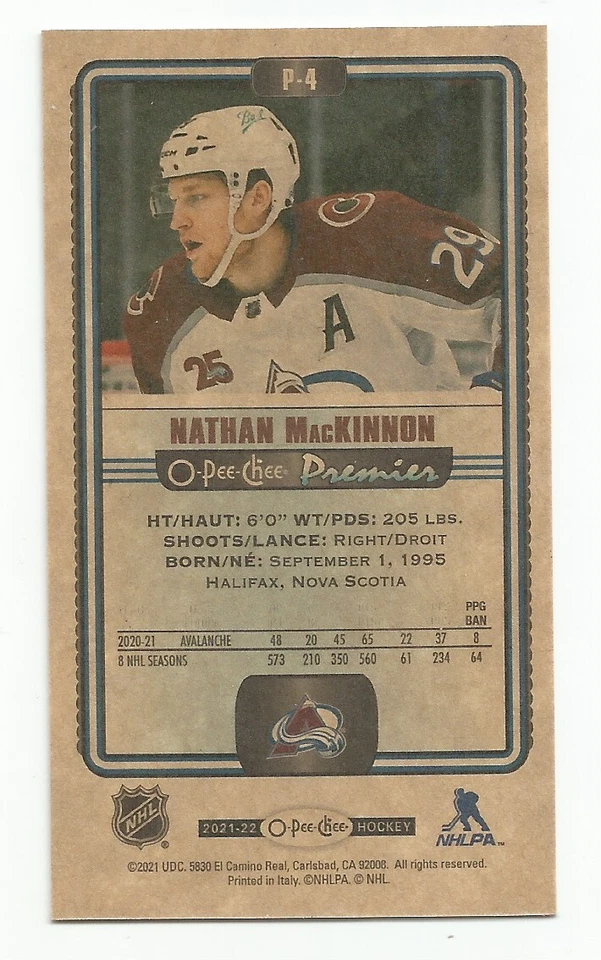 2021-22 O-Pee-Chee NATHAN MACKINNON OPC Premier Tallboys #P-4 AVALANCHE FREE S/H - Image 2 of 2