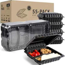 55 Pack 8 Inch Clamshell Food Containers, Shrink Wrap Biodegradable to Go Contai