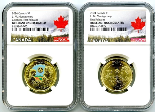 2024 $1 CANADA NGC BRILLIANT UNC L. M. MONTGOMERY LOON LOONIE DOLLAR 2-COIN SET