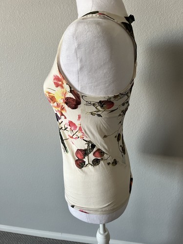 Roberto Cavalli Flower Plunging Neckline Signature Snake Brooch Sleeveless Top S - Picture 4 of 10