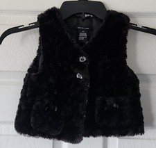 NEW Calvin Klein Girls Black Faux Fur 2 Button Pocket Vest Size 3T