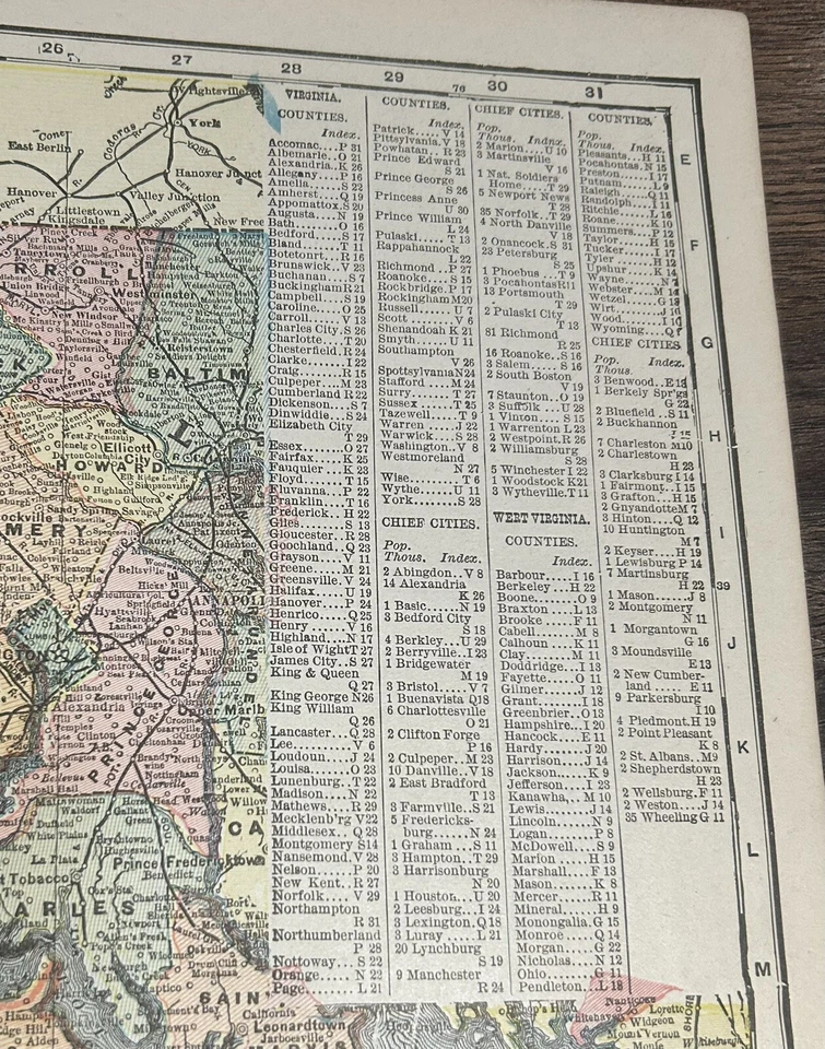 "Mapa Atlas antiguo 1900 desplegable a todo color West Virginia Washington DC+ 22x14,5""" Foto 2 de 4