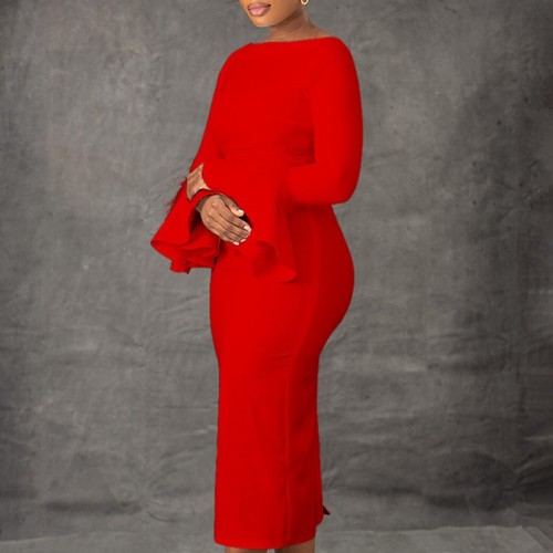 Semi Glockenärmel Sexy V-Ausschnitt Formell Kirche Kleider für Damen Bischof Midikleid - Bild 48 von 60