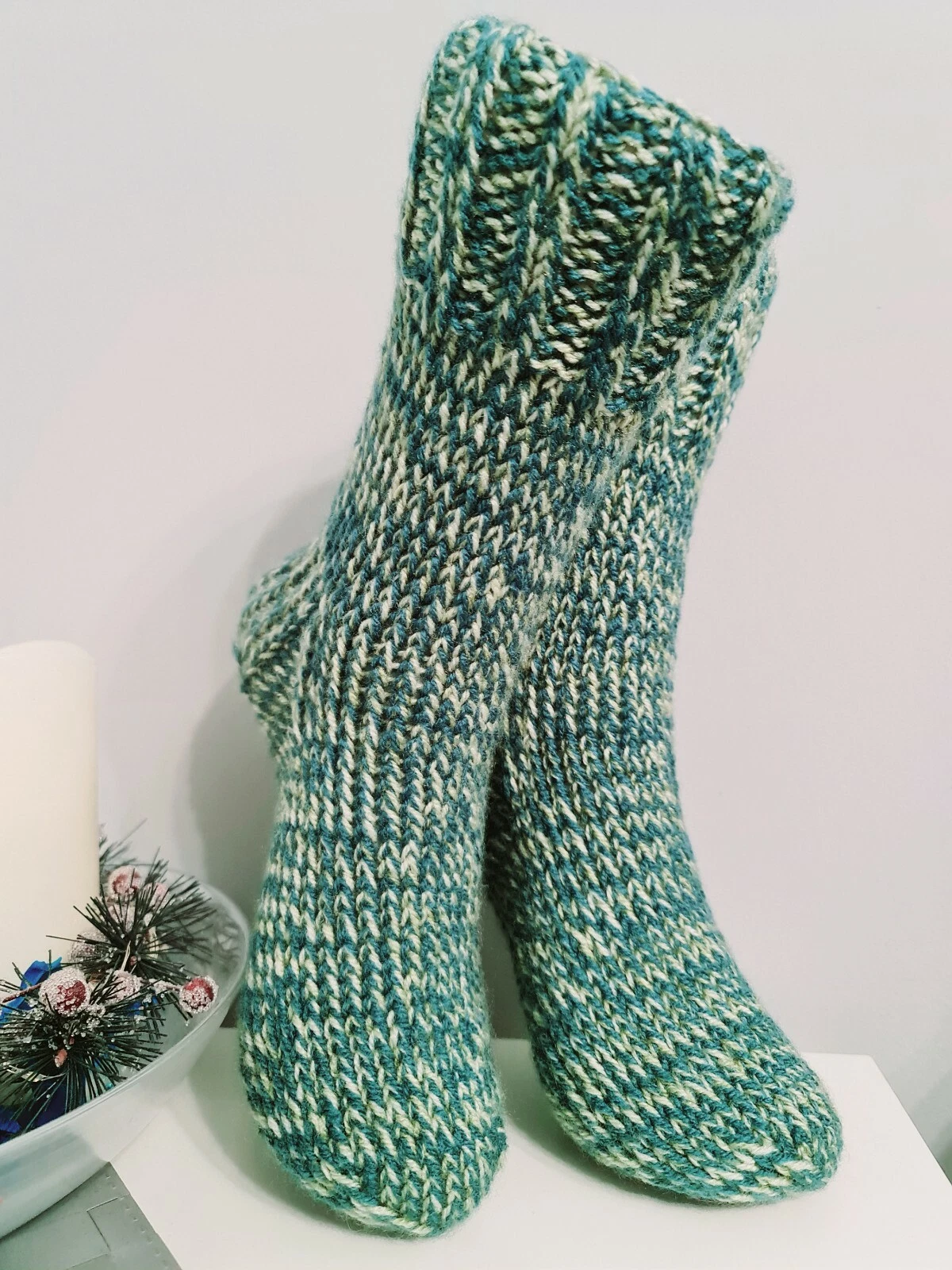 Hand knitted warm wool socks quality 4-5.5 UK winter/bed socks slippers long
