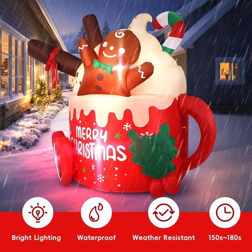 Gonfiabili Natalizi 6,5 piedi pan di zenzero Natale gonfiabile tazza cacao caldo decorazione - Foto 5 di 7