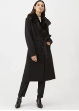 Oasis Womans Faux Fur Collar Wrap Coat Black New Size M - Rrp £110