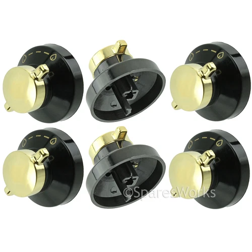 Gold Black Switch Gas Flame Burner Knobs for STOVES Oven Hob Cooker x 6