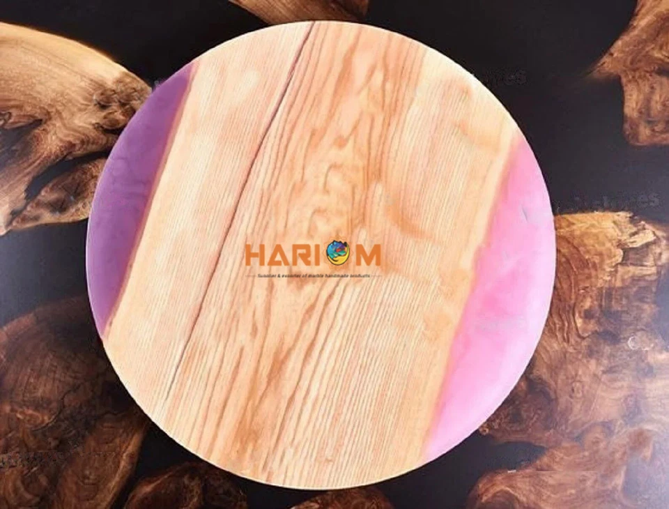 Pink Epoxy Resin Luxury Adorable Stunning Epoxy Round Teak Wooden Table Top Deco - Image 2 of 4