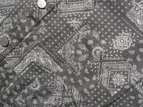 EASEL Mineral Washed Loose Fit Snap Front Lux Denim Jacket Gray w/ White Paisley - Picture 11 of 19