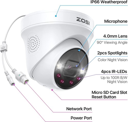 ZOSI 5MP Außen POE Überwachungskamera für ZOSI PoE NVR System Farbnachtsicht - Bild 10 von 12
